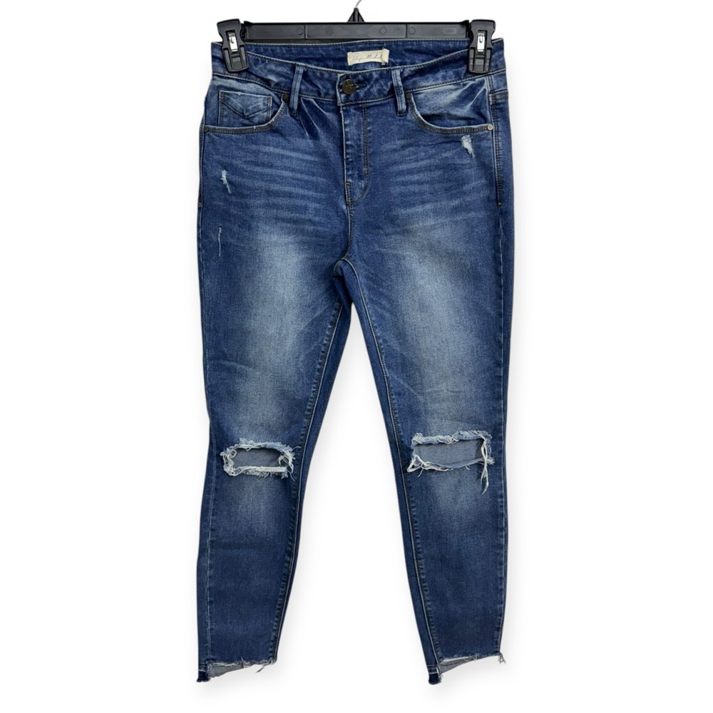 Blue Ankle-Length Distressed‎ Jeans